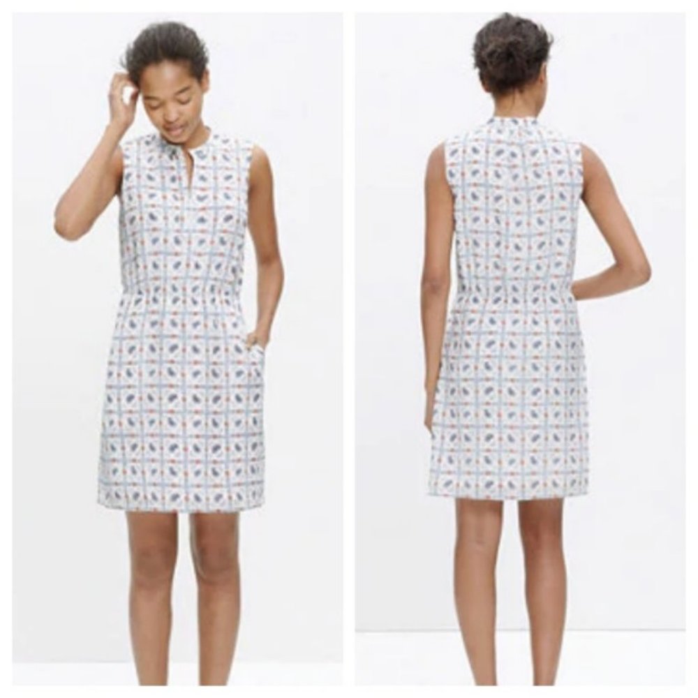 Madewell Silk Nora Picnic Paisley Sleeveless Dress White w/ Pockets Sz 6 Small